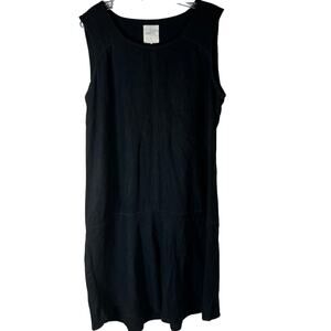 Next Linen Blend Sleeveless Round Neck Knee Length Shift Dress Women's 12 Black